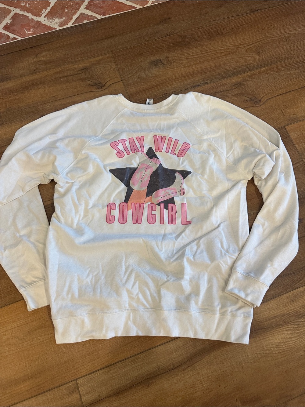 White "Stay Wild Cowgirl" Graphic Sweatshirt - Pink & Black